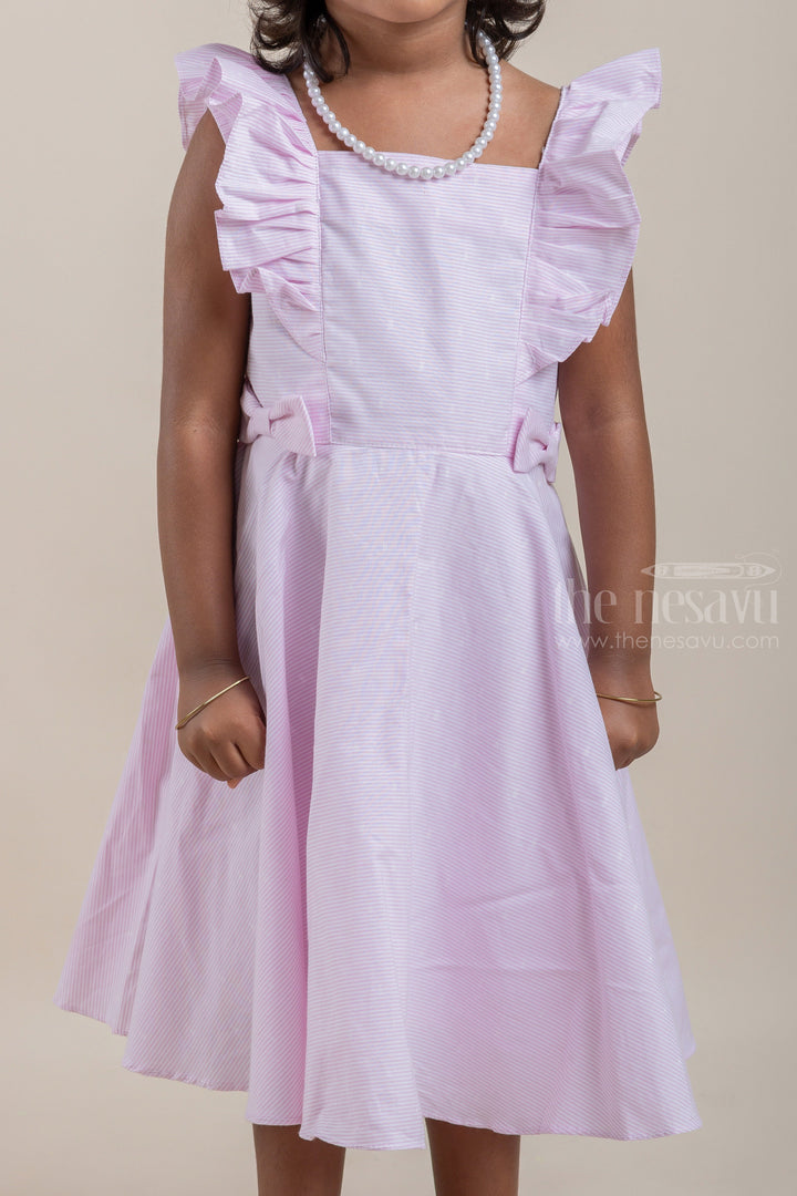 The Nesavu Frocks & Dresses Casual Cotton Frock with Pink Pin Striped Design and Ruffled Yoke For Girls psr silks Nesavu