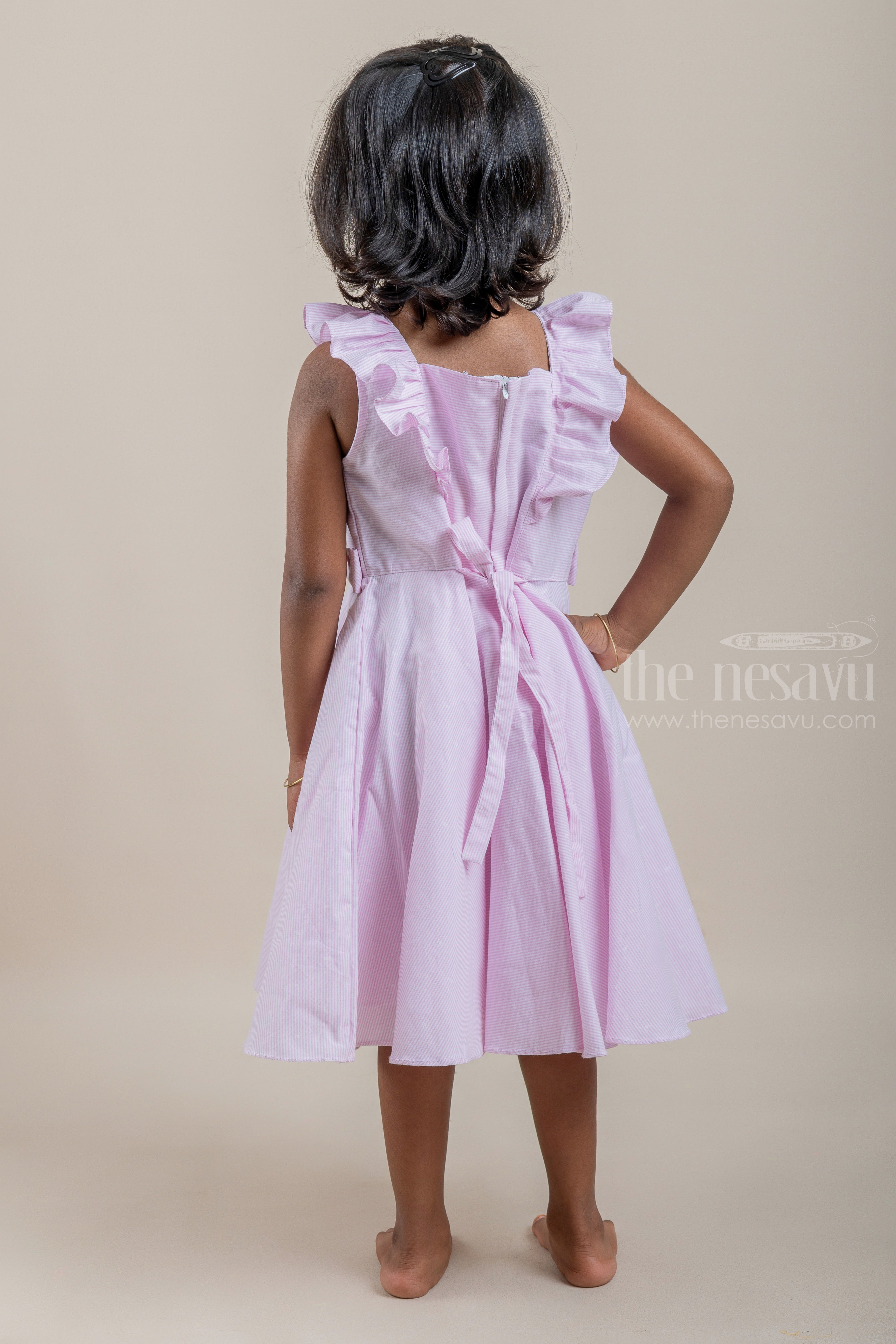 Casual Cotton Frock with Pink Pin Striped Design and Ruffled Yoke  Trendy  Girls Fashion  The Nesavu  The Nesavu