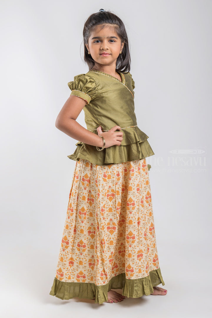 The Nesavu Pattu Pavadai Casual Festive Pattu Pavadai Chattai: South Indian Tradition at Its Best Nesavu 16 (1Y) / Green / Jacquard GPP284D-16 Green Floral Printed Pattu Pavadai | Premium Silk Collection | The Nesavu