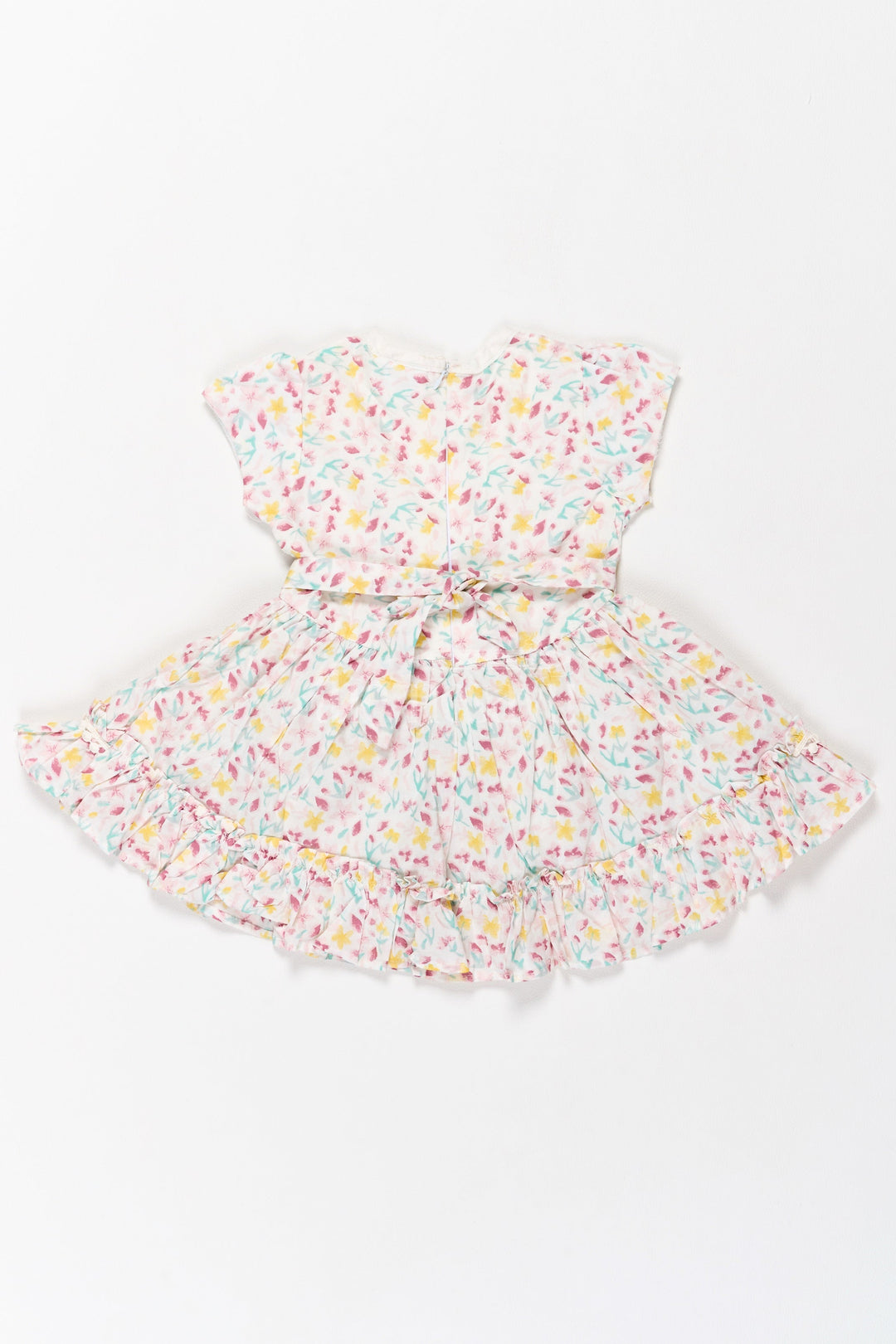 The Nesavu Girls Cotton Frock Casual Floral Frock for Girls with White Lace Bodice and Delicate Ruffle Hem Nesavu Nesavu Casual Floral Frock Girls Lace Bodice Ruffled Hem Perfect Playful Days