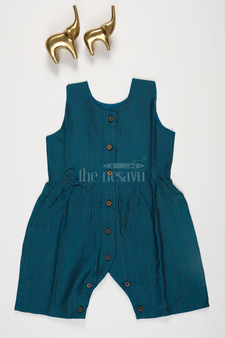 The Nesavu Girls Jumpsuit Chanderi Blue Viscose Silk Blend Ethnic Baby Jumpsuit with Front Button Fastening Nesavu 12 (3M) / Blue BFJ618D-12 Chanderi Blue Viscose Silk Blend Ethnic Baby Jumpsuit with Front Button Fastening Nesavu