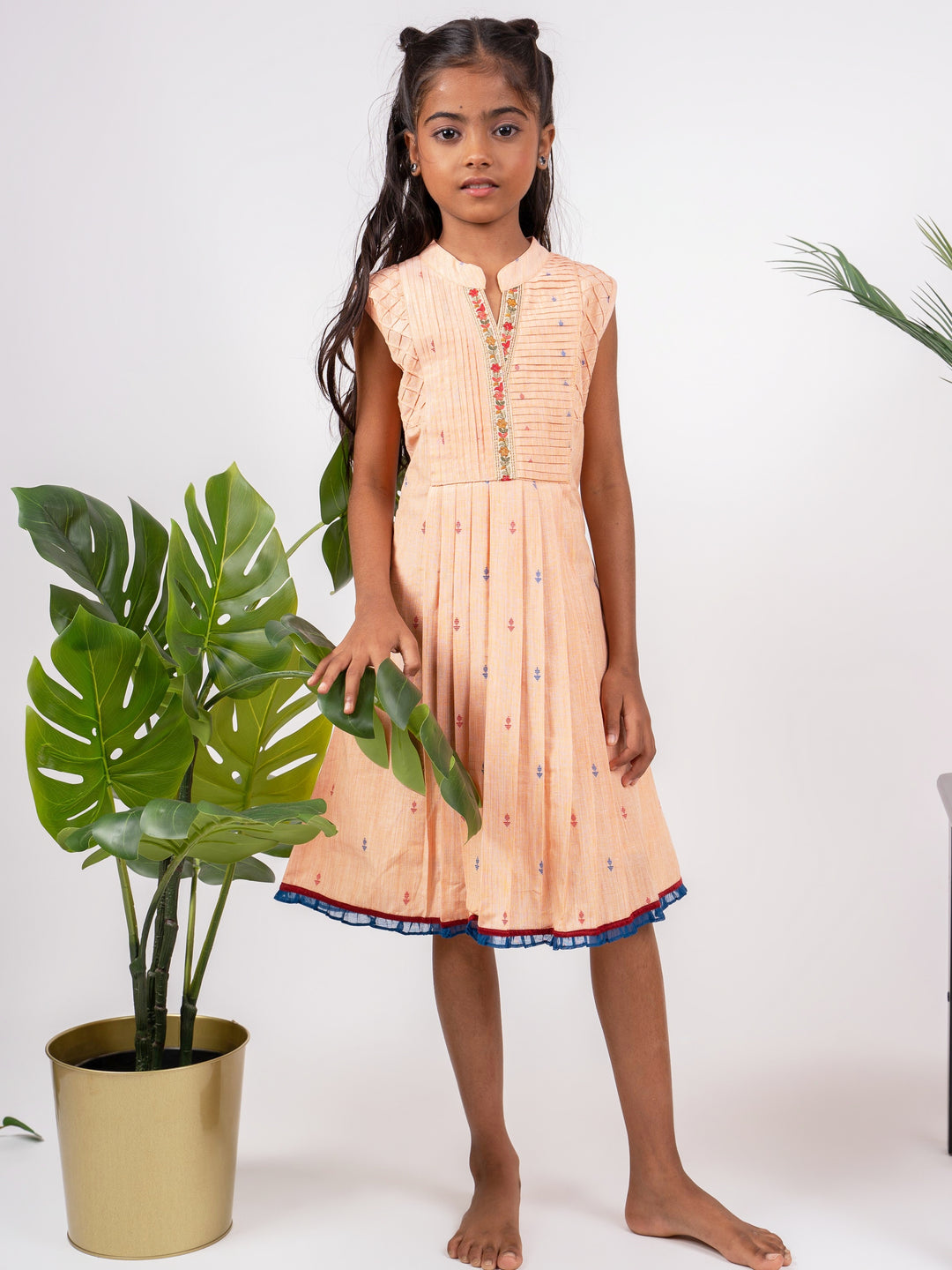 Chanderi Cotton Dobby with Embroidered Yoke Frock