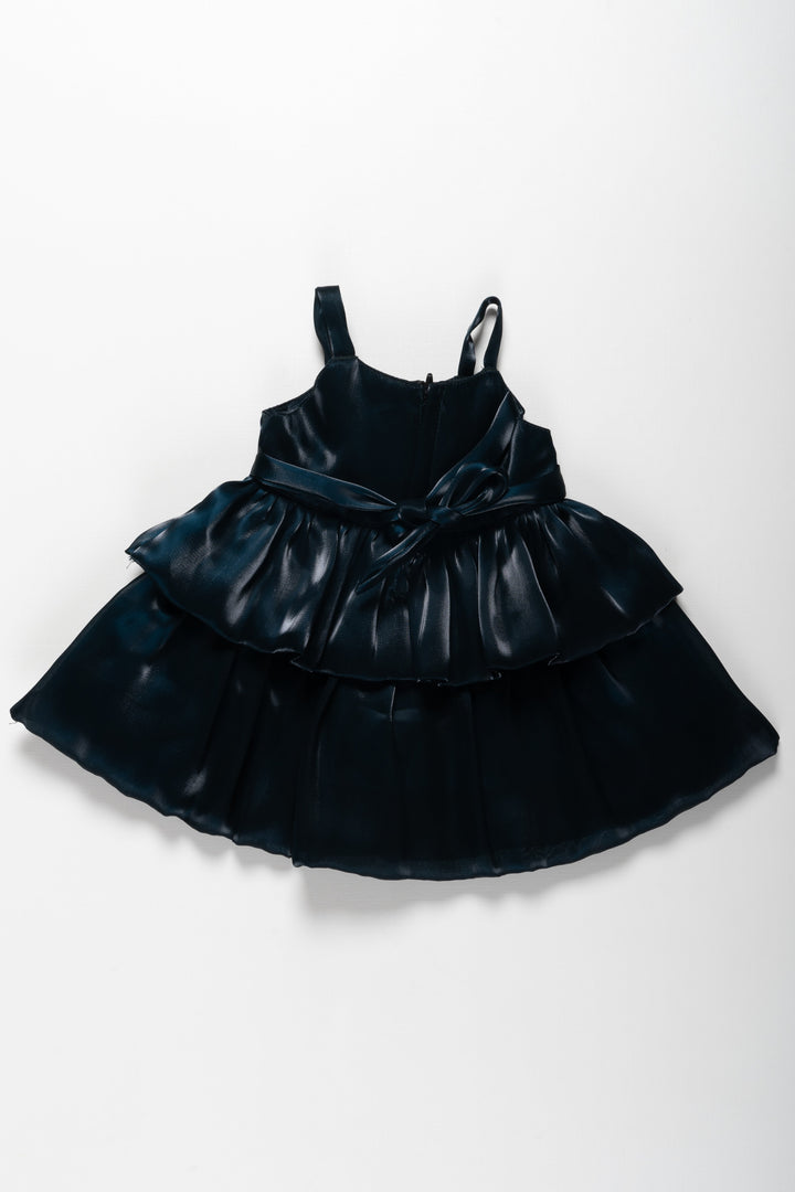 The Nesavu Girls Fancy Party Frock Charcoal Grey Organza Party Dress with Rosette Detail for Girls Nesavu 12 (3M) / Gray / Organza PF171B-12 Girls Grey Organza Ruffle Dress | Rosette Party Dress for Children | The Nesavu