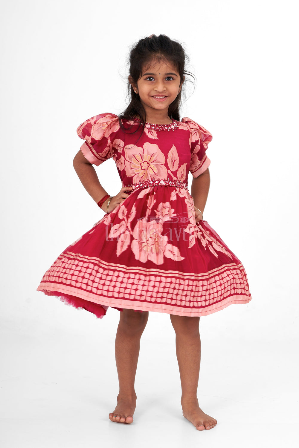 The Nesavu Silk Embroidered Frock Charming Bacchon Ke Frock in Brazo Fabric with Floral Embroidery and Flared Skirt Nesavu Nesavu Bacchon Ke Frock Brazo Fabric Floral Embroidery Flared Skirt Birthdays