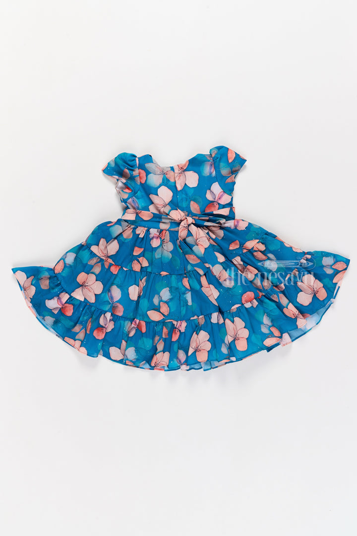 The Nesavu Girls Fancy Frock Charming Blue Princess Dress for Girls with Butterfly Floral Print Nesavu Blue Princess Dress Girls Nesavu Butterfly Floral Print