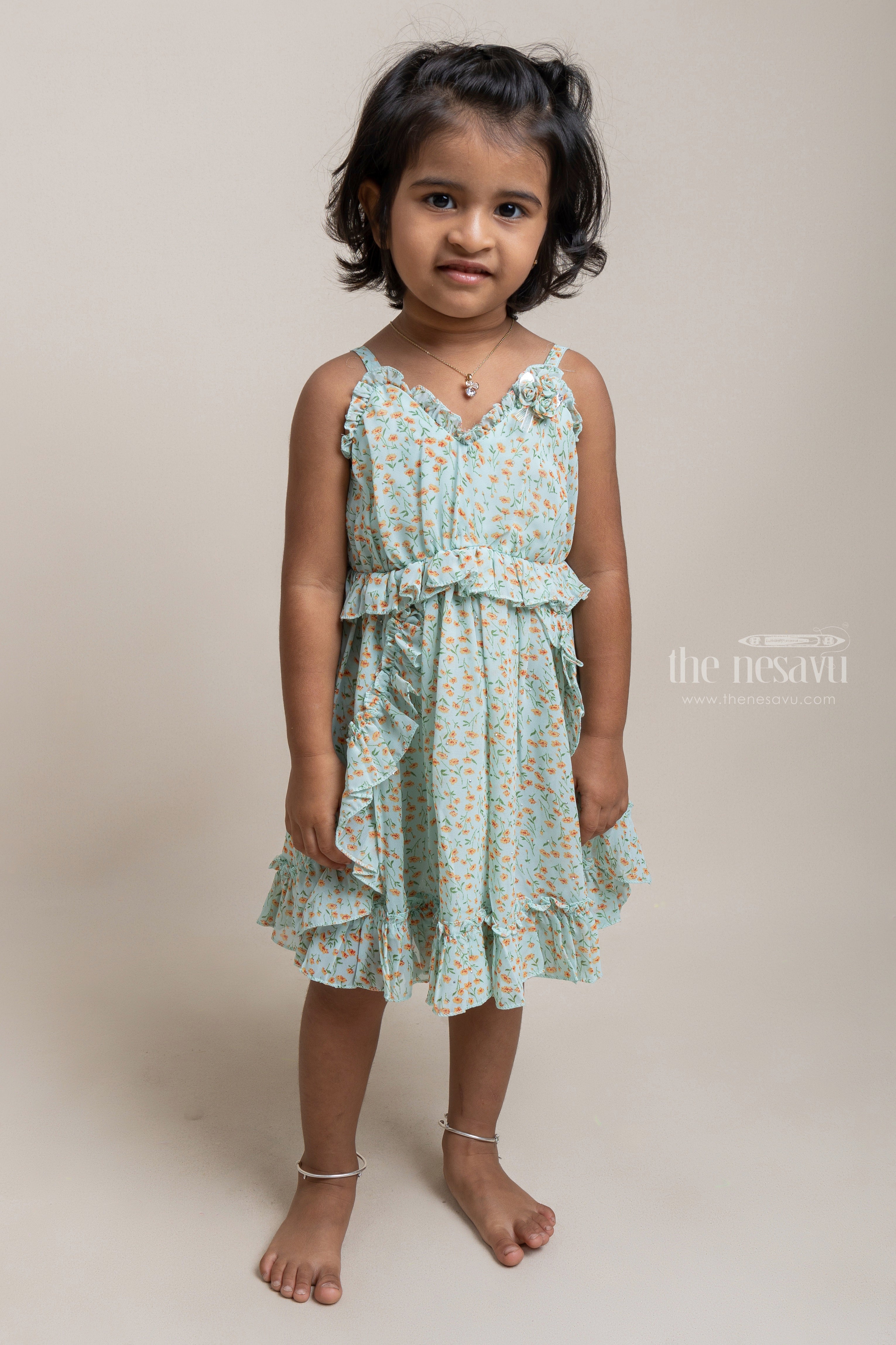 Pastel Blue Viscose Organza Ruffled Dress For Girls Design by Ba Ba Baby  clothing co. at Pernia's Pop Up Shop 2024