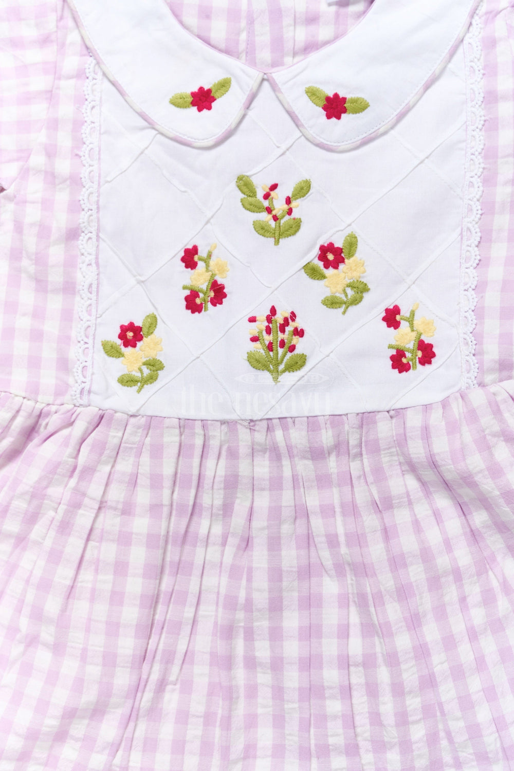 The Nesavu Girls Cotton Frock Charming Lavender Gingham Frock for Girls with Embroidered Bodice – Unique Designs for Frocks Nesavu Nesavu Lavender Gingham Girls Frock Embroidered Bodice  Trendy Elegant Designs