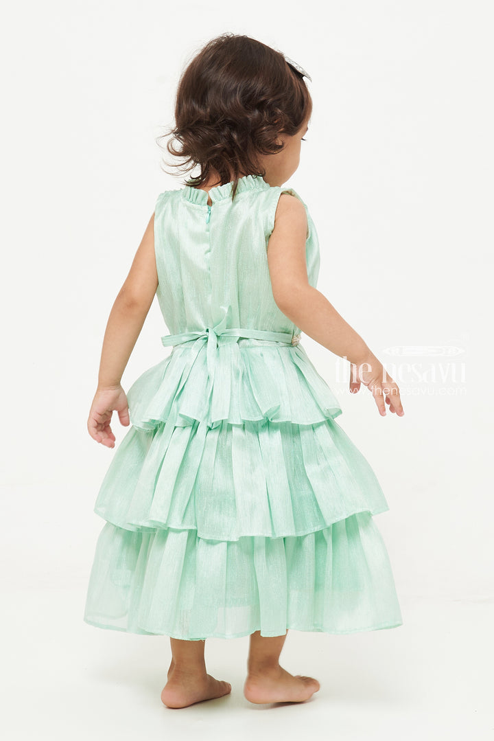 The Nesavu Girls Fancy Frock Charming Mint Green Tiered Baby Dress Nesavu Mint Green Tiered Baby Dress | Cute Baby Apparel