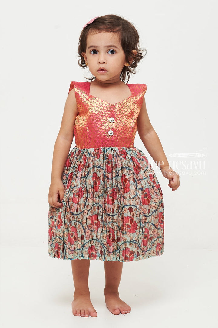 The Nesavu Silk Frock Charming Pink Kalamkari Silk Frock for Girls: Traditional Artistry Meets Contemporary Style Nesavu Buy Girls Pink Kalamkari Silk Frock | Traditional Handcrafted Dresses | Kids Cultural Wear | The Nesavu