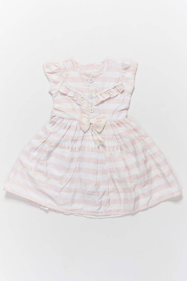 The Nesavu Girls Cotton Frock Charming Pink Striped Cotton Frock for Kids with Tassel and Bow Embellishments – Cotton Frock Kids Nesavu 22 (4Y) / Pink GFC1493A-22 Nesavu Pink Striped Cotton Frock Kids Tassels Bow  Stylish Comfortable