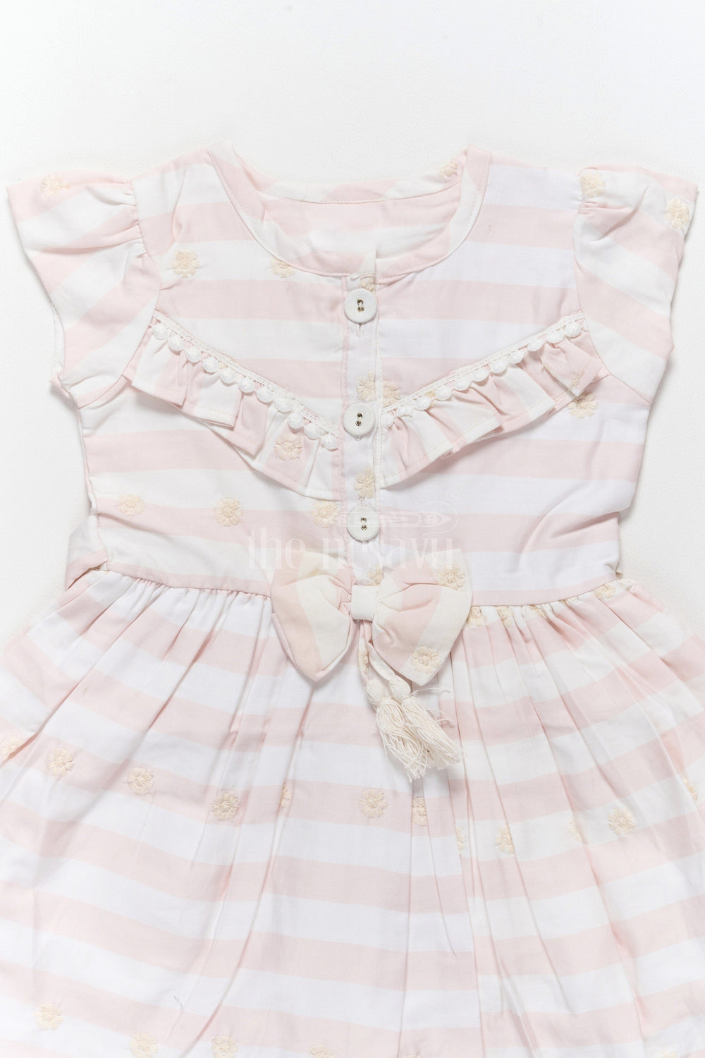 The Nesavu Girls Cotton Frock Charming Pink Striped Cotton Frock for Kids with Tassel and Bow Embellishments – Cotton Frock Kids Nesavu Nesavu Pink Striped Cotton Frock Kids Tassels Bow  Stylish Comfortable