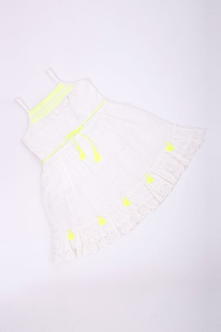 The Nesavu Baby Cotton Frocks Charming Short Organza Dress - Sleeveless Neon Embroidery Baby Frock Nesavu Charming Short Organza Dress - Nesavu | Neon Embroidery Baby Frock