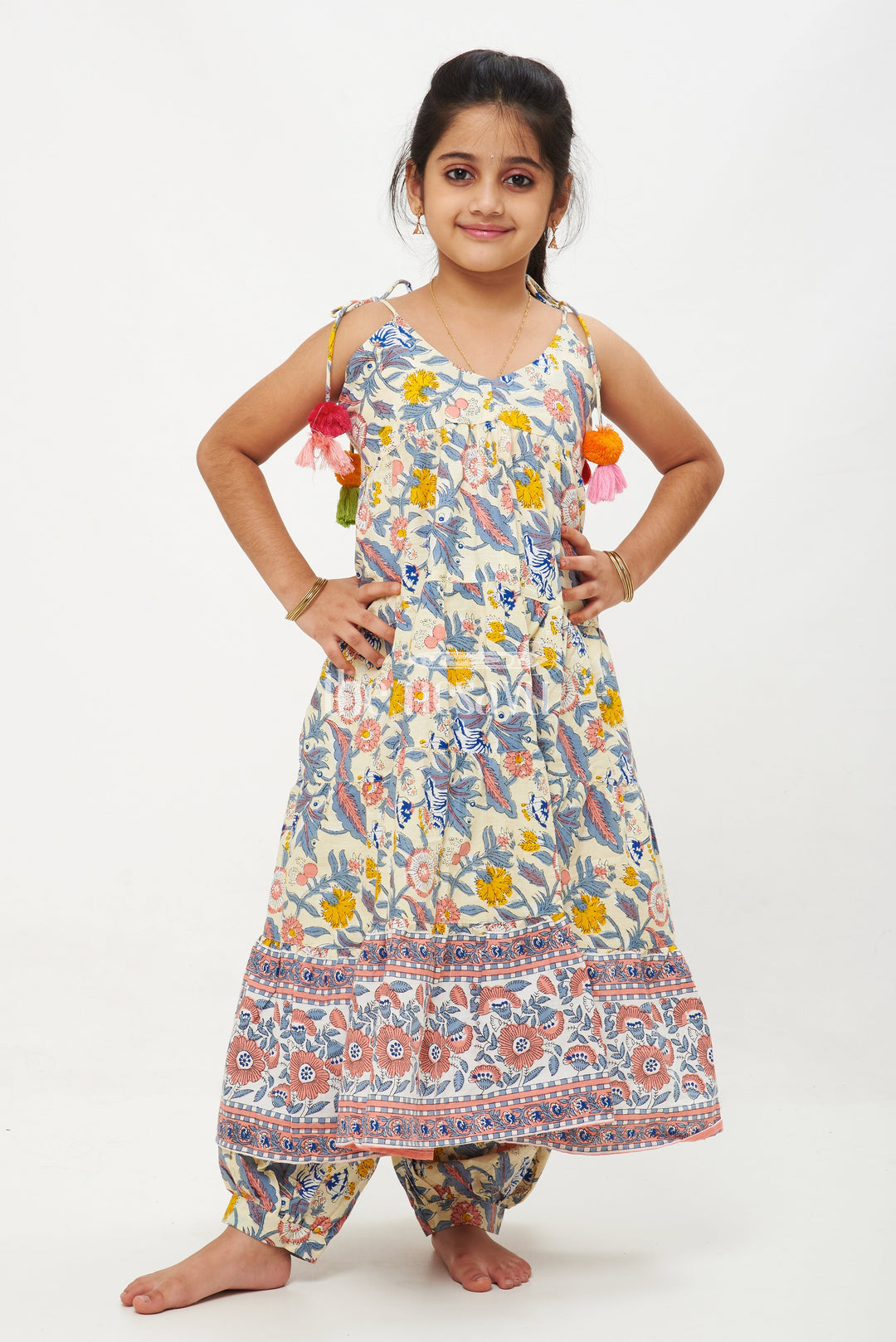 The Nesavu Girls Sharara / Plazo Set Charming Two-Piece Pure Cotton Dress for Girls with Jaipur Hand Block Print Nesavu Charming Two-Piece Pure Cotton Dress for Girls with Jaipur Hand Block Print