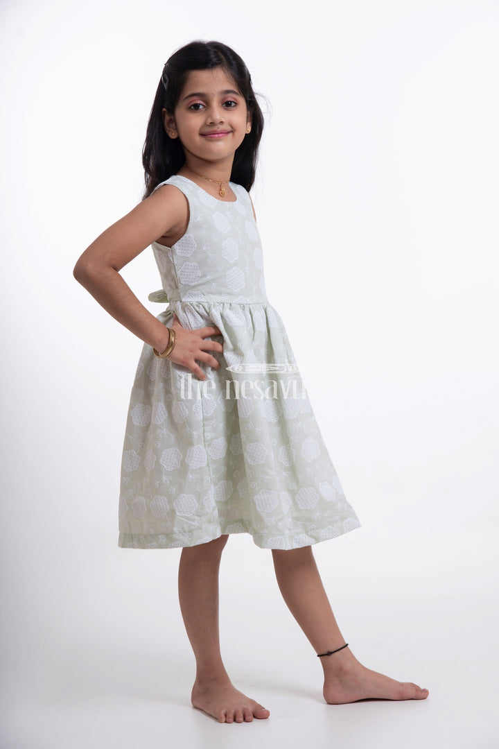 The Nesavu Girls Cotton Frock Chic Cotton Frocks for Little Ladies - Sleeveless Chikankari Baby Dress in Green Nesavu 18 (2Y) / Green GFC1343B-18 Chic Cotton Frocks for Little Ladies - Nesavu | Sleeveless Chikankari Dress