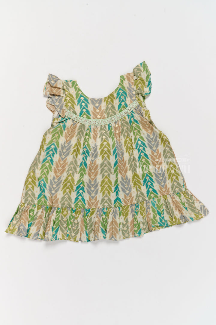 The Nesavu Girls Cotton Frock Chic Girls Cotton Summer Frock with Chevron Pattern and Breathable Rayon Fabric Nesavu Nesavu Girls Cotton Summer Frock Chevron Print Lace Yoke Ruffled Hemline