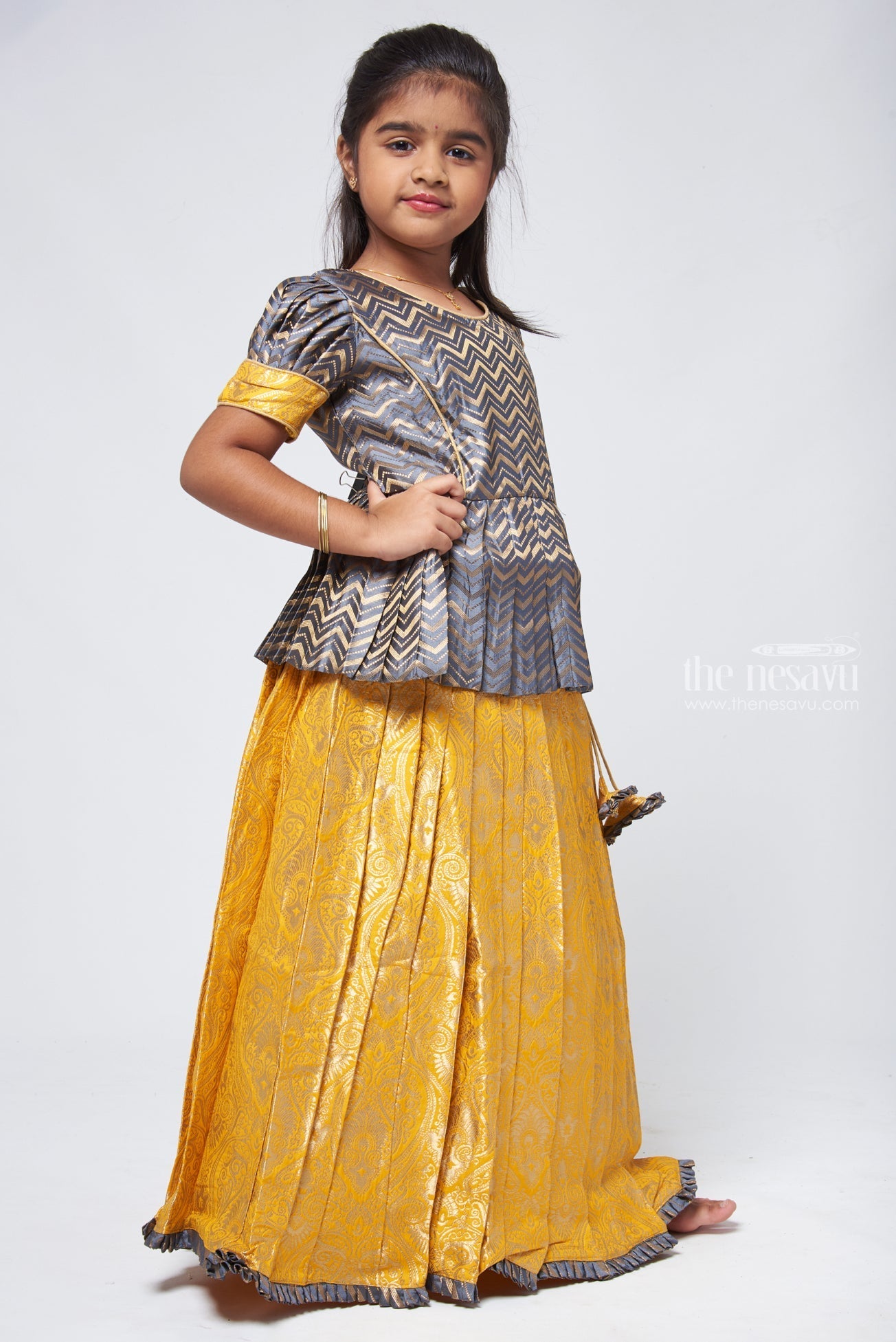 Girl's Traditional Pattu Pavadai Lehenga Choli For Kids