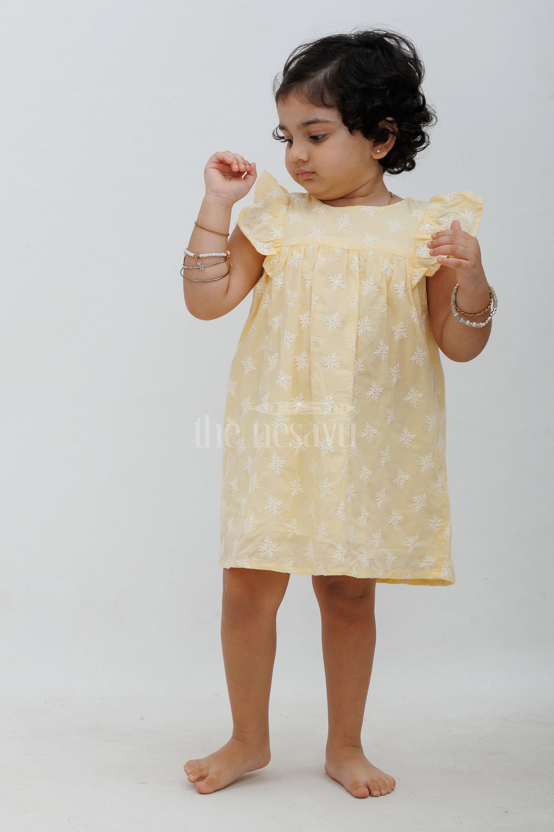 The Nesavu Girls Cotton Frock Chikankari Embroidered Cotton Cap Sleeve Frock Nesavu Chikankari Embroidered Cotton Cap Sleeve Frock for Girls