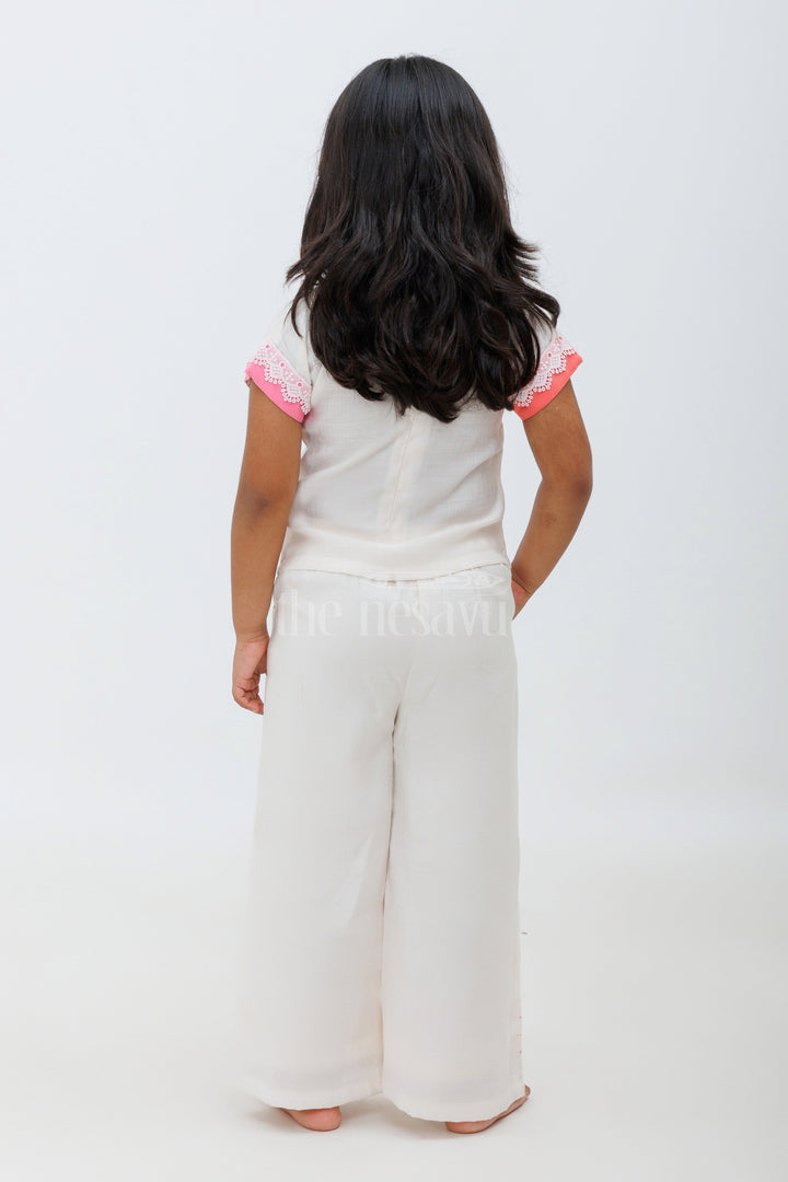 The Nesavu Girls Sharara / Plazo Set Co-Ord Set for Girls - Linen Cotton Crop Top & Palazzo Pant Nesavu Co-Ord Set for Girls - Linen Cotton Crop Top & Palazzo Pant with Floral Embroidery