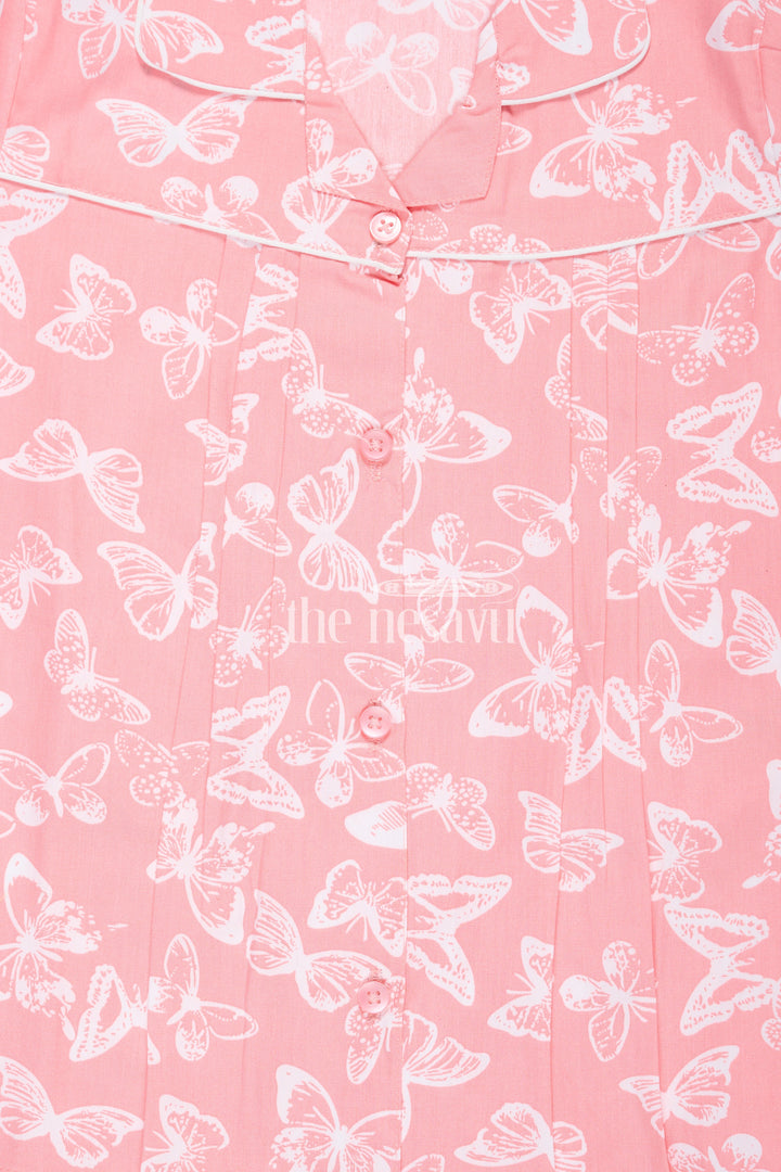 The Nesavu Night Dress Comfortable Cotton Unisex Night Dress with Butterfly Print in Pink for Toddlers Nesavu Comfortable Cotton Unisex Night Dress with Butterfly Print in Pink for Toddlers Nesavu