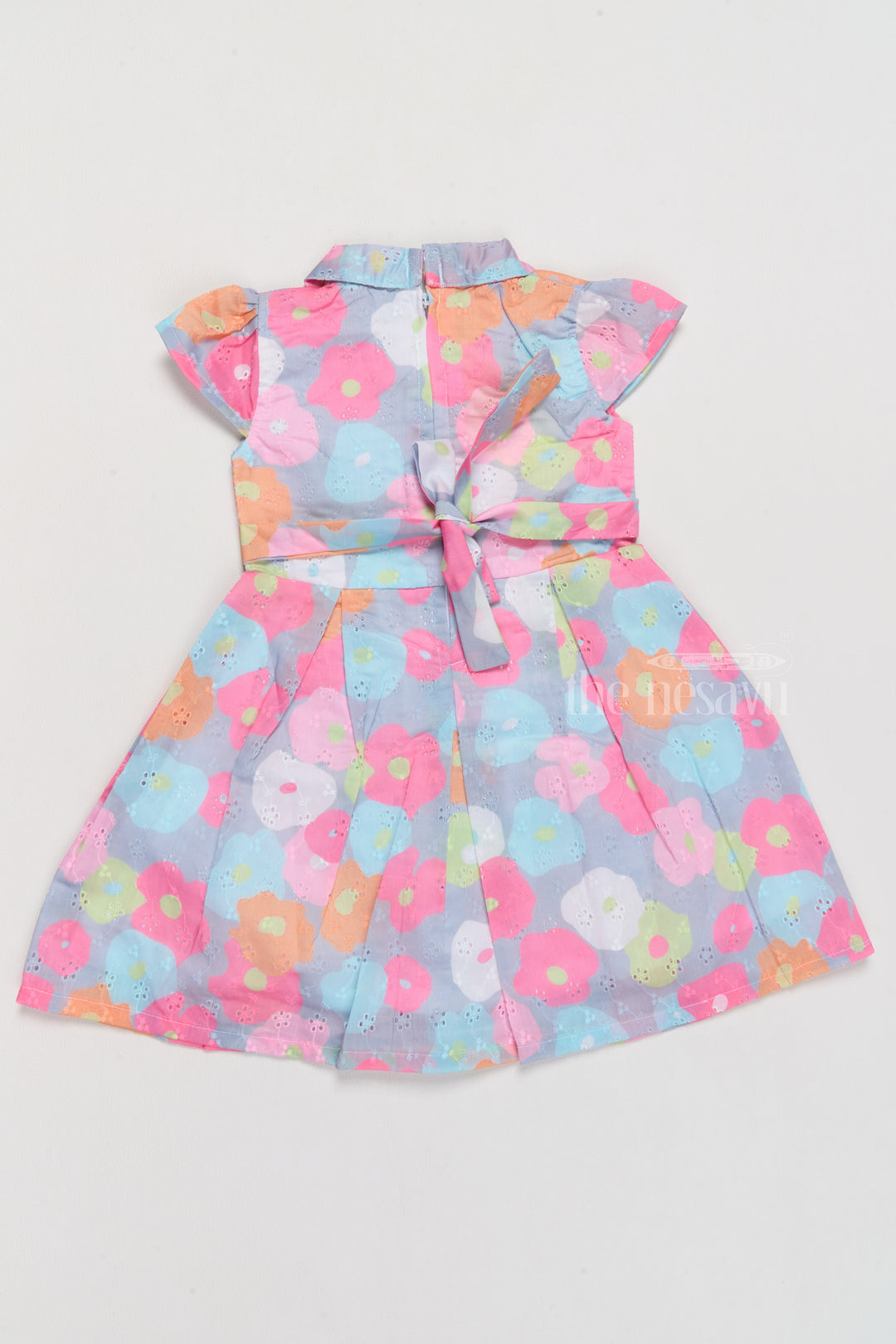 The Nesavu Girls Cotton Frock Cotton Dress Simple for Girls with Vibrant Floral Design and Button-Front Closure Nesavu Nesavu Cotton Simple Girls Dress Floral Prints Jeweled Waist Belt Celebrations