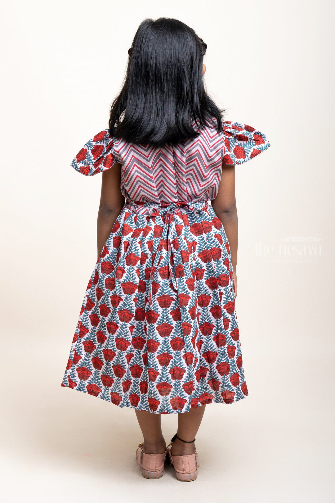 The Nesavu Girls Cotton Frock Cotton Frock For Girls With Ikkat And Mughal Floral Prints psr silks Nesavu