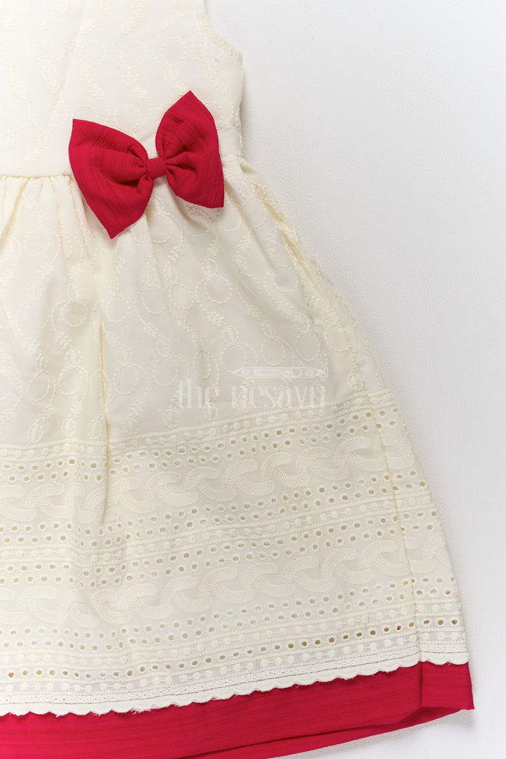 The Nesavu Girls Cotton Frock Cotton Ke Gown with Elegant Hakoba Embroidery and Red Bow for Girls Nesavu Nesavu Cotton Ke Gown Girls Hakoba Embroidery Red Bow  Ideal Celebrations