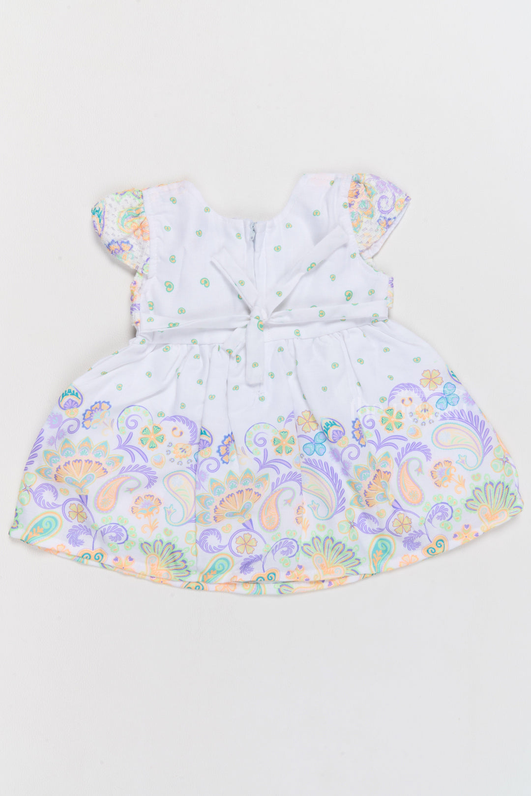 The Nesavu Baby Cotton Frocks Cotton Knee-Length Frock for Girls with Paisley Prints and Charming Bow Nesavu Nesavu Cotton Knee-Length Girls Frock Paisley Prints Bow Detail  Ideal Celebrations