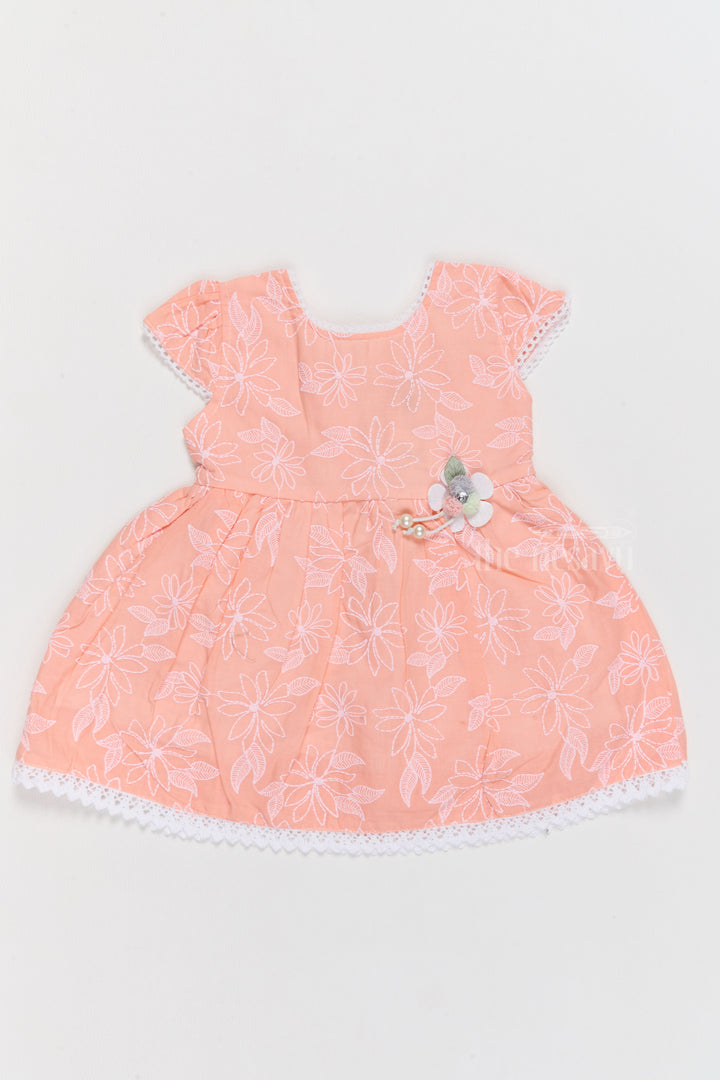 The Nesavu Baby Cotton Frocks Cotton Mini Dress for Girls with Embroidered Floral Design and Lace Trim Nesavu 14 (6M) / Peach BFJ705A-14 Nesavu Cotton Mini Girls Dress Floral Embroidery Lace Trim Special Moments