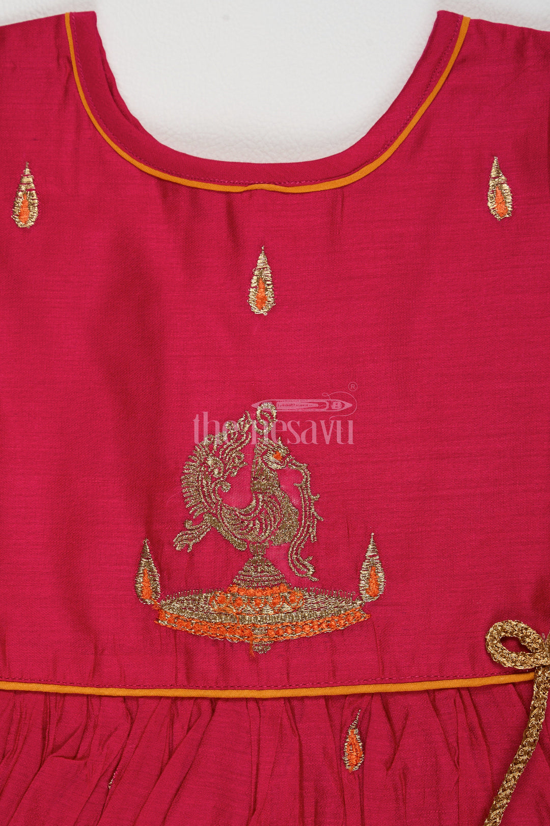 The Nesavu Girls Cotton Frock Cotton Short Frock for Ladies with Chanderi Silk and Traditional Embroidery, Perfect for Festivals and Family Gatherings Nesavu Cotton Short Frock Ladies Chanderi Silk Embroidery Nesavu Ideal Diwali Family Celebrations