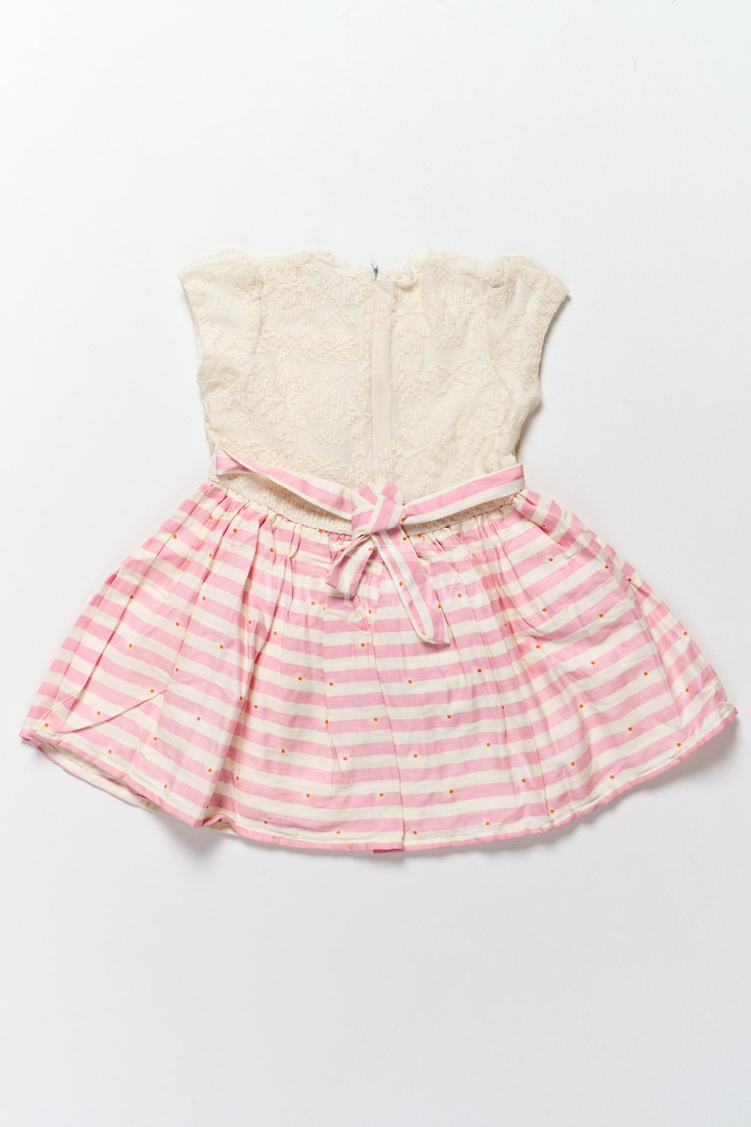 The Nesavu Girls Cotton Frock Cotton Simple Frock for Girls with White Lace Bodice and Pink Striped Skirt – Adorable Everyday Wear Nesavu Nesavu Cotton Simple Frock White Lace Bodice Pink Striped Skirt  Cute Comfortable