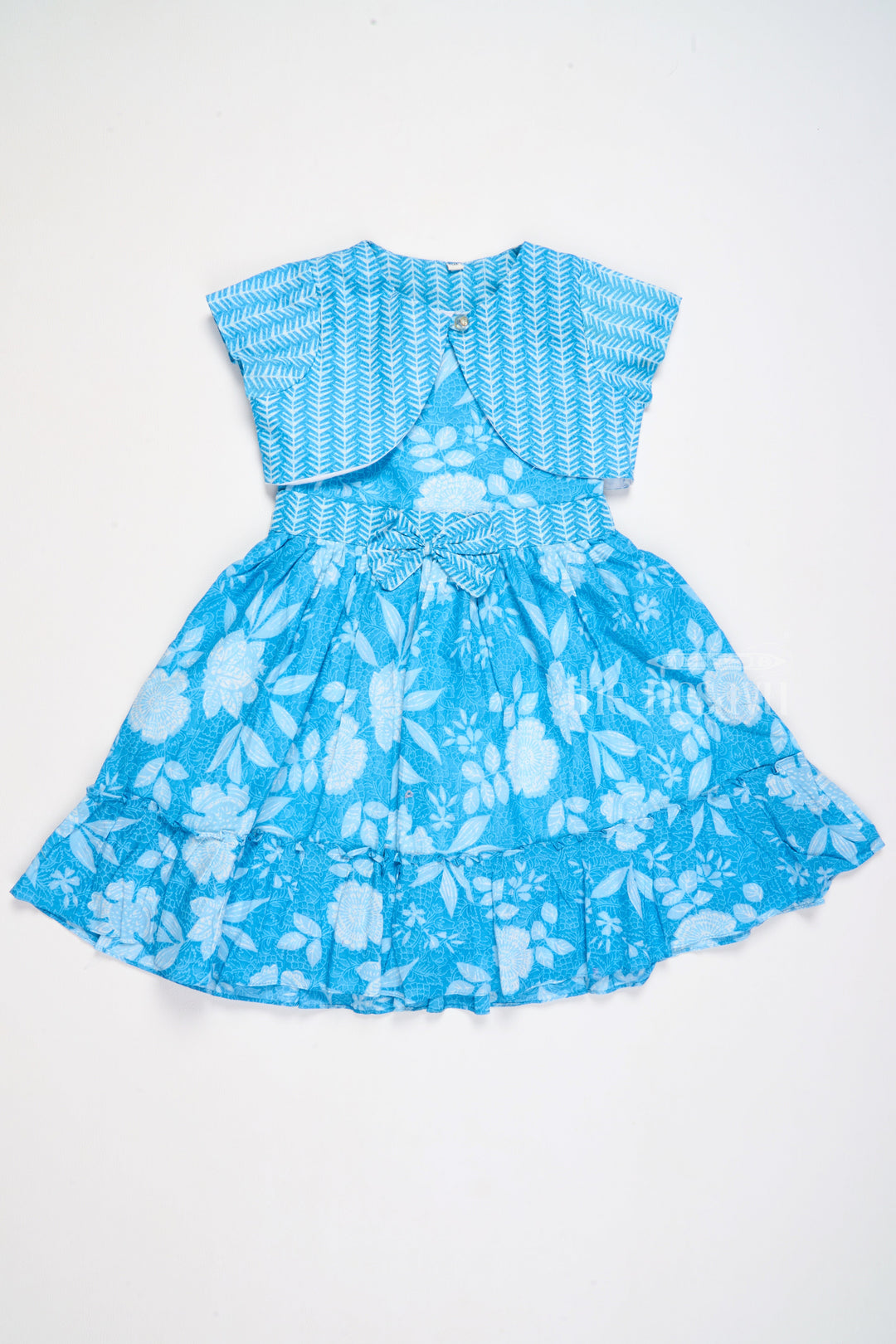 The Nesavu Girls Cotton Frock Cotton Summer Frock for Girls in Blue with Floral Patterns and Cap Sleeves Nesavu 20 (3Y) / Blue GFC1500A-20 Nesavu Cotton Summer Frock Girls Blue Floral Patterns Comfortable Design