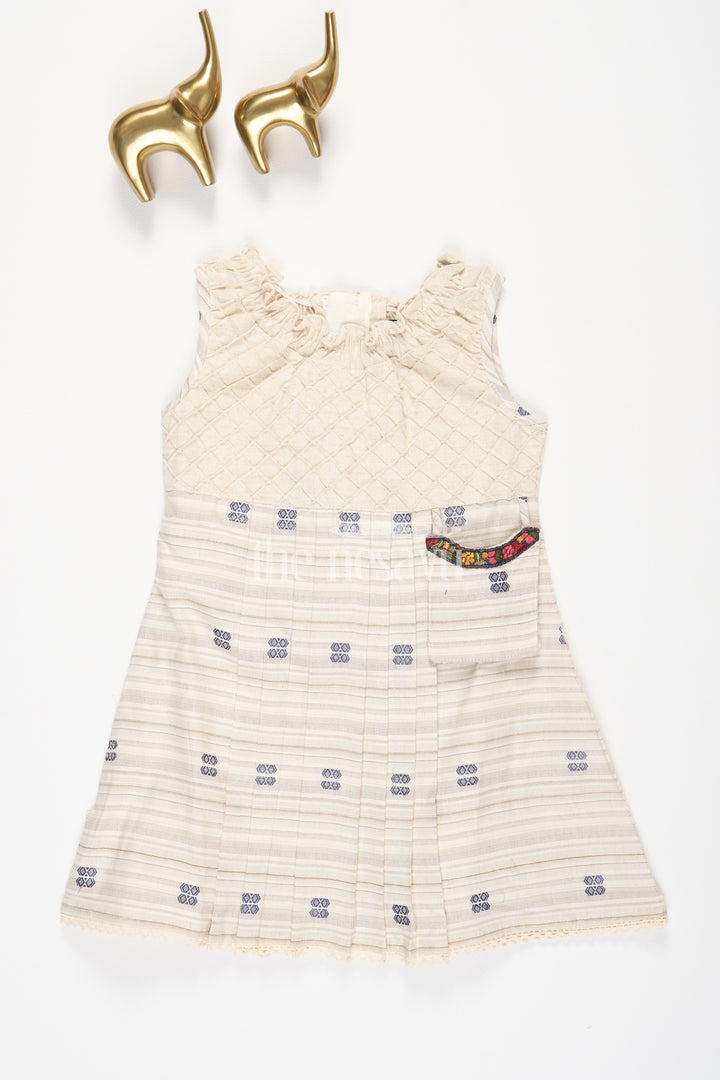 The Nesavu Girls Cotton Frock Cream Handloom Cotton Baby Frock with Dobby Motif Design and Cross Pin Tuck Yoke for Girls Nesavu 14 (6M) / Cream BFJ626A-14 Cream Handloom Cotton Baby Frock with Dobby Motif and Cross Pin Tuck Yoke for Girls Nesavu