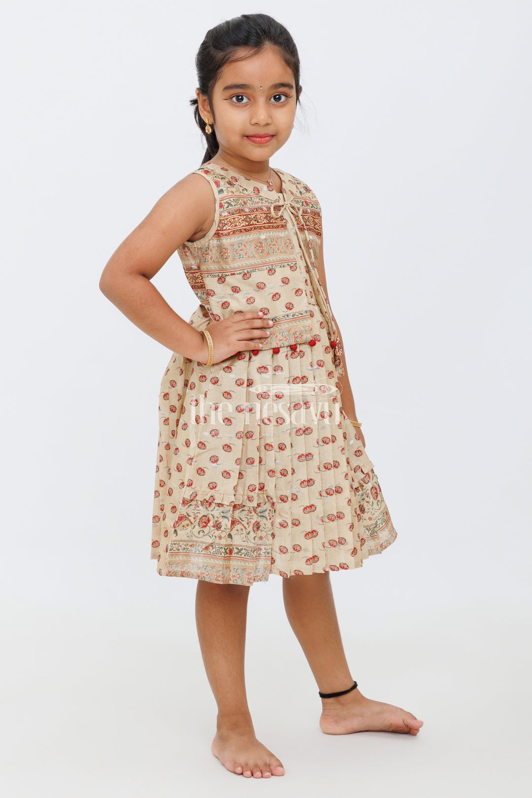 The Nesavu Girls Cotton Frock Cream SemiSilk Cotton Frock with Designer Print and Jacket for Girls Nesavu Cream Semi-Silk Cotton Frock with Designer Print and Jacket for Girls Nesavu