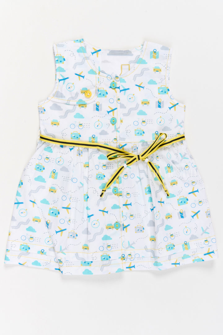 The Nesavu Baby Casual Sets Cute Baby Girl Clothes with Travel Theme Print Baby Casual Set Nesavu 12 (3M) / White BFJ711A-12 Cute Baby Girl Clothes Travel Print Yellow Bow Baby Casual Set Nesavu