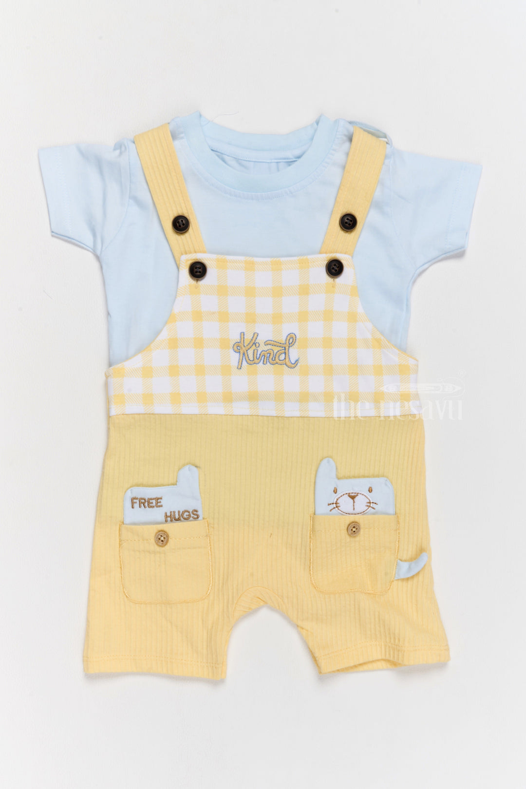 The Nesavu Baby Casual Sets Cute Newborn Winter Outfits Yellow Gingham Dungaree with Blue T-Shirt Nesavu 14 (6M) / Yellow BCS192B-14 Nesavu Cute Newborn Winter Outfits Yellow Gingham Dungaree Blue T-Shirt