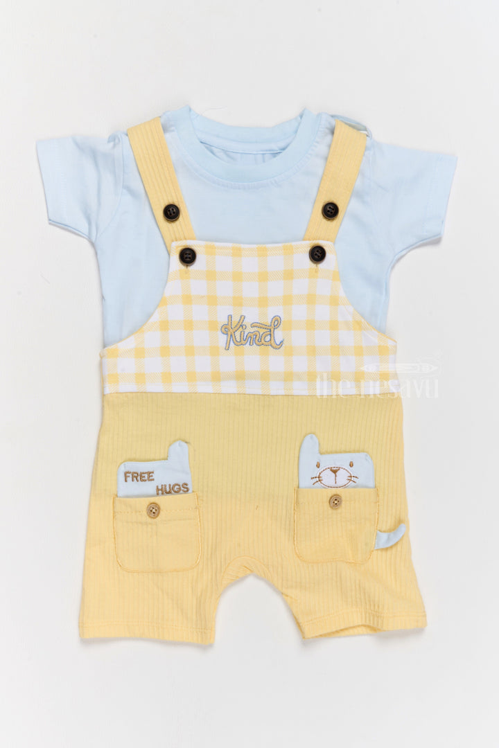 The Nesavu Baby Casual Sets Cute Newborn Winter Outfits Yellow Gingham Dungaree with Blue T-Shirt Nesavu 14 (6M) / Yellow BCS192B-14 Nesavu Cute Newborn Winter Outfits Yellow Gingham Dungaree Blue T-Shirt