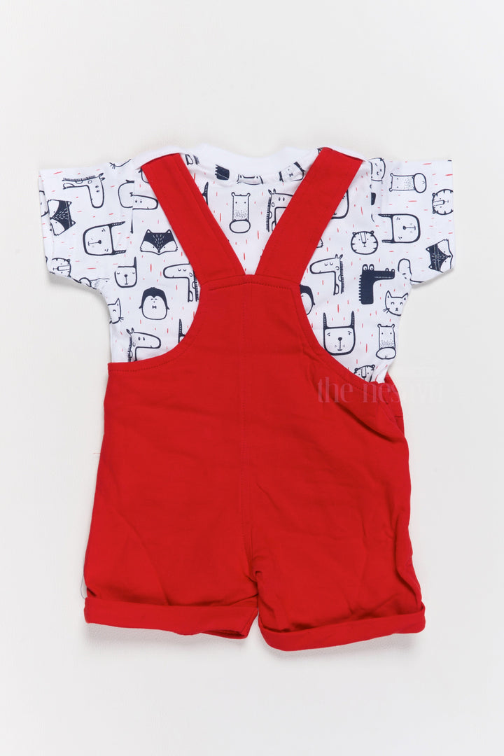 The Nesavu Baby Casual Sets Cute Outfits for Newborns Red Animal Applique Dungaree with Printed T-Shirt Nesavu Nesavu Cute Outfits Newborns Red Animal Applique Dungaree Printed T-Shirt