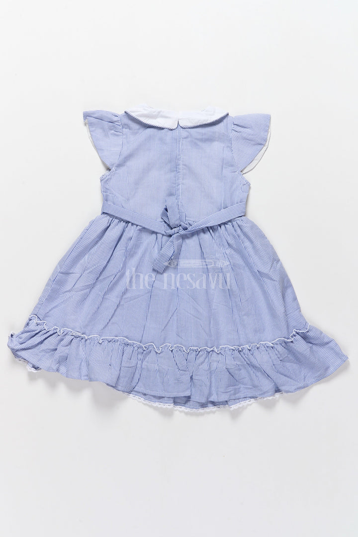 The Nesavu Girls Cotton Frock Cute Striped Girls Frock in Blue with Embroidered Bodice and Flutter Sleeves – Ideal for Cute Frocks Collection Nesavu Nesavu Cute Blue Striped Girls Frock Embroidered Bodice  Comfortable Stylish