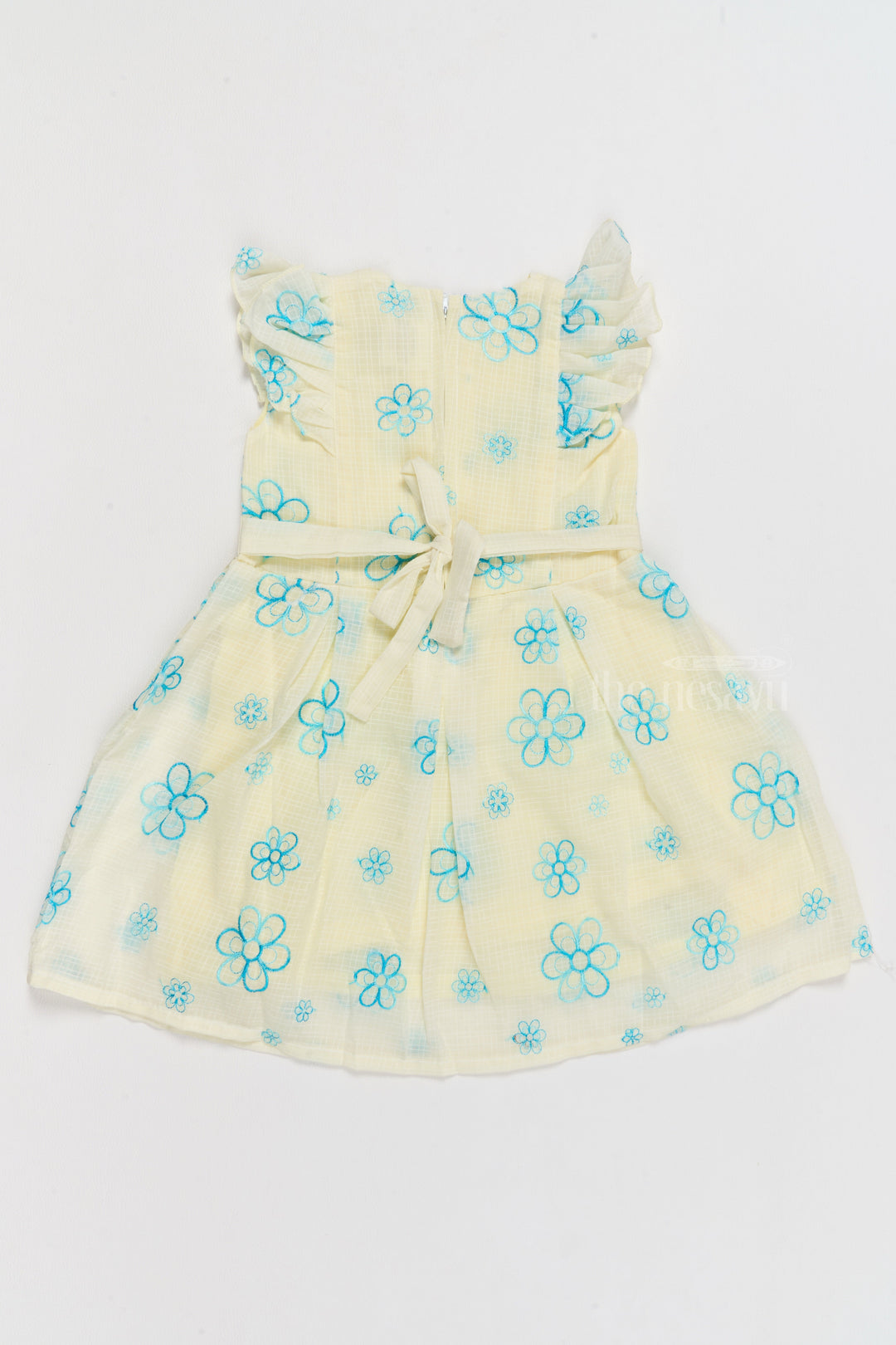 The Nesavu Girls Cotton Frock Daily Wear Cotton Frocks for Girls with Floral Embroidery and Ruffled Sleeves Nesavu Nesavu Daily Wear Cotton Girls Frock Floral Embroidery Jeweled Belt  Casual Comfortable