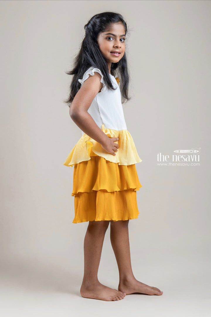 The Nesavu Girls Fancy Frock Dazzling Half White Yoke and Ombre Dyed Layered Casual Frock for Girls with Hip Belt Nesavu Dazzling Half White Yoke and Ombre Dyed Layered Casual Frock with Hip Belt for Girls | Buy Online at The Nesavu