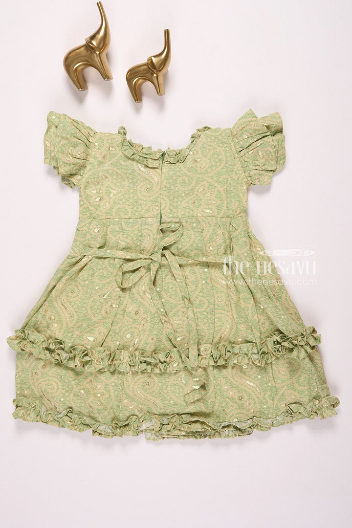 The Nesavu Girls Cotton Frock Delightful Green Ruffle Dress with Paisley Pattern for Girls Nesavu Delightful Green Ruffle Dress with Paisley Pattern for Girls - Elegant & Comfortable