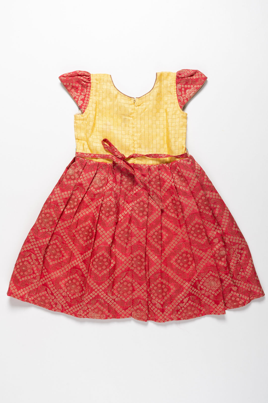 The Nesavu Silk Embroidered Frock Delightful Yellow and Red Silk Frock for Girls - Charming Traditional Dress Nesavu 22 (4Y) / Red SF665-22 Girls Yellow and Red Silk Frock | Traditional Ethnic Wear | Festive Attire | The Nesavu