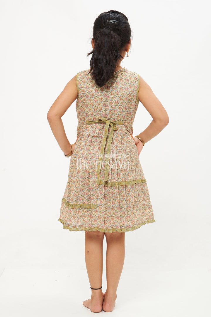 The Nesavu Girls Cotton Frock Designer A-Line Cotton Frock with Floral Print and Embroidered Yoke Nesavu Designer A-Line Cotton Frock with Floral Print and Embroidery