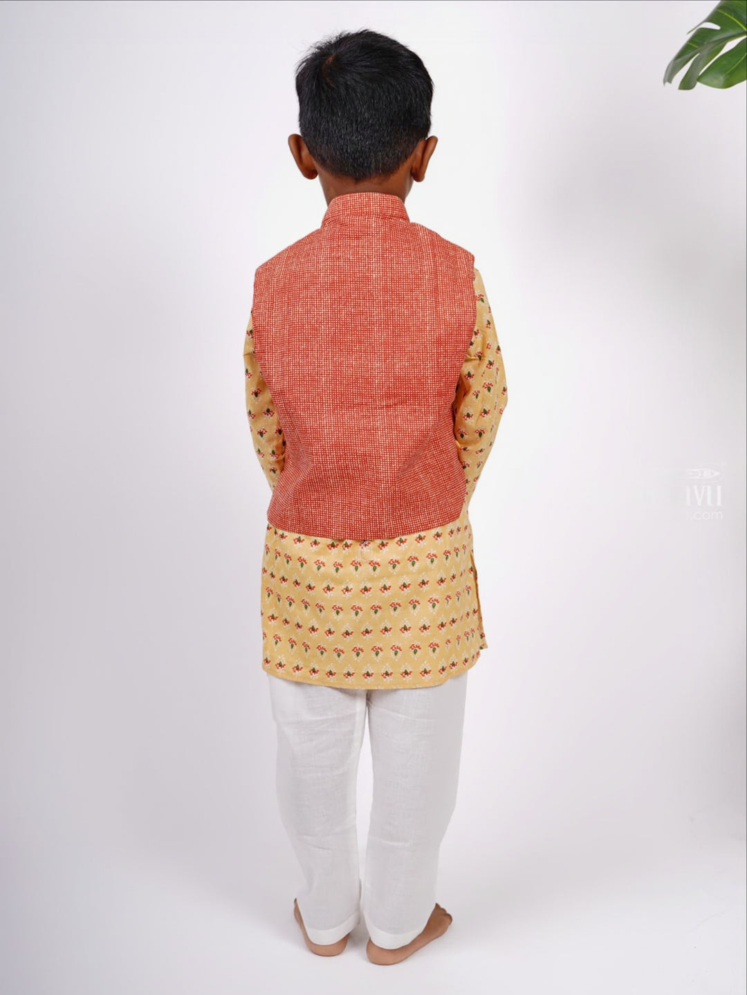 Designer Block Printed Kurta and Jacket with Pant Suit for Baby Boys