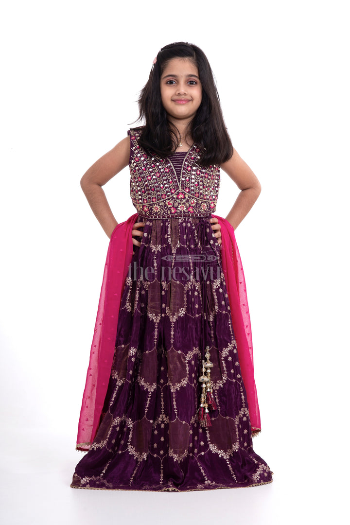 The Nesavu Girls Lehenga Choli Designer Lehenga Choli Set for Girls with Mirror Work Nesavu 24 (5Y) / Lavender GL452A-24 Designer Lehenga Choli Set for Girls | Festive Wear for 5Y to 12Y