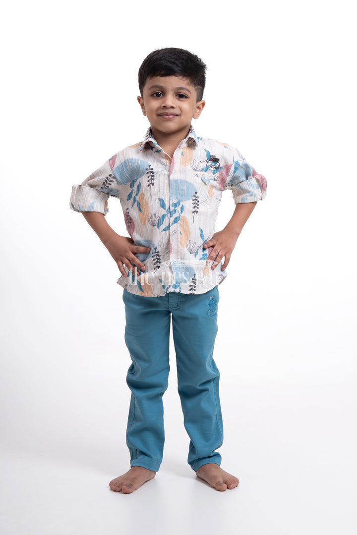 The Nesavu Baby Casual Sets Designer Pant Shirt for Boys - Poly Blend Full Sleeve Shirt with Cotton Pant Nesavu 18 (2Y) / multicolor BCS059A-18