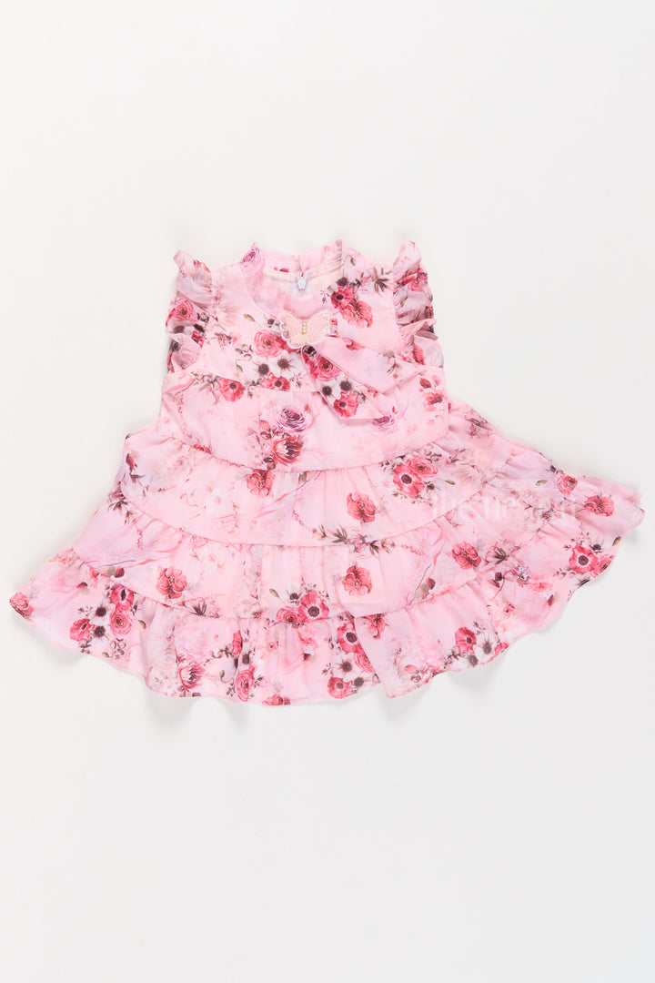 The Nesavu Girls Fancy Frock Dresses and Frocks for Girls with Pink Floral Patterns and Ruffled Design Nesavu 16 (1Y) / Pink GFC1504A-16 Nesavu Dresses Frocks Girls Pink Floral Patterns Ruffled Tiered Design