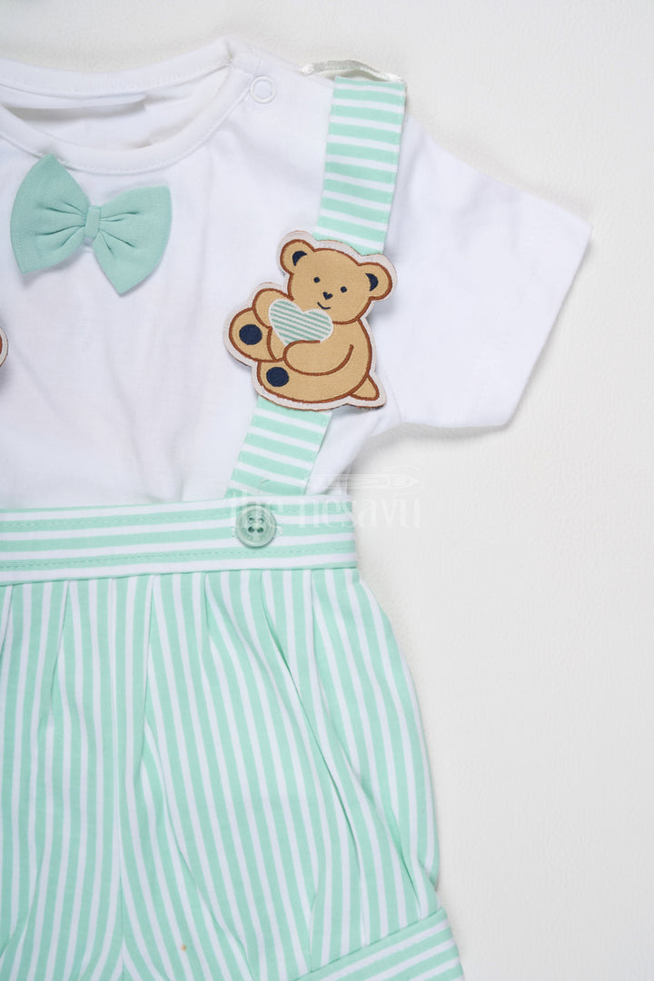 The Nesavu Baby Rompers/Onesies Dungaree Set in Turquoise with Adorable Teddy Bear Patches for Baby Nesavu Nesavu Baby Turquoise Dungaree Set Teddy Bear Patches Casual Special Occasions