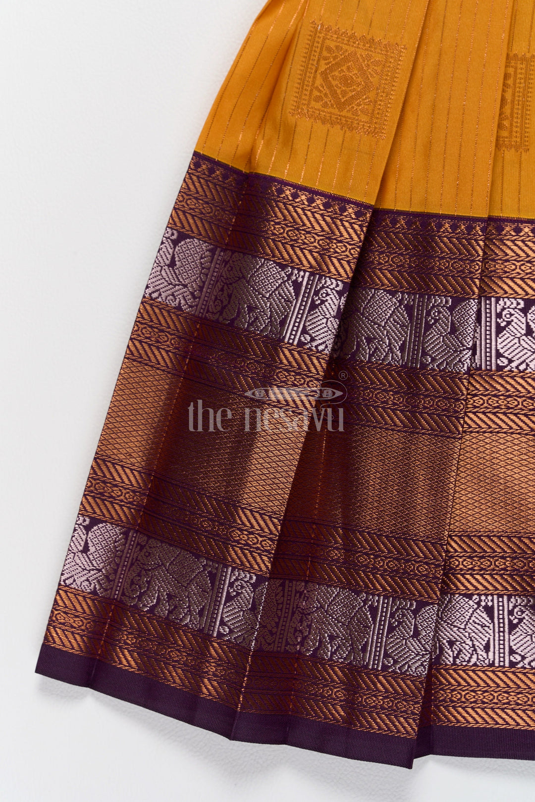 The Nesavu Girls Kanchi Silk Frock Elegant Blend Silk Pattu Frock for Girls with Traditional Zari Work and Puff Sleeves Nesavu Nesavu Blend Silk Pattu Frock Girls Traditional Zari Puff Sleeves