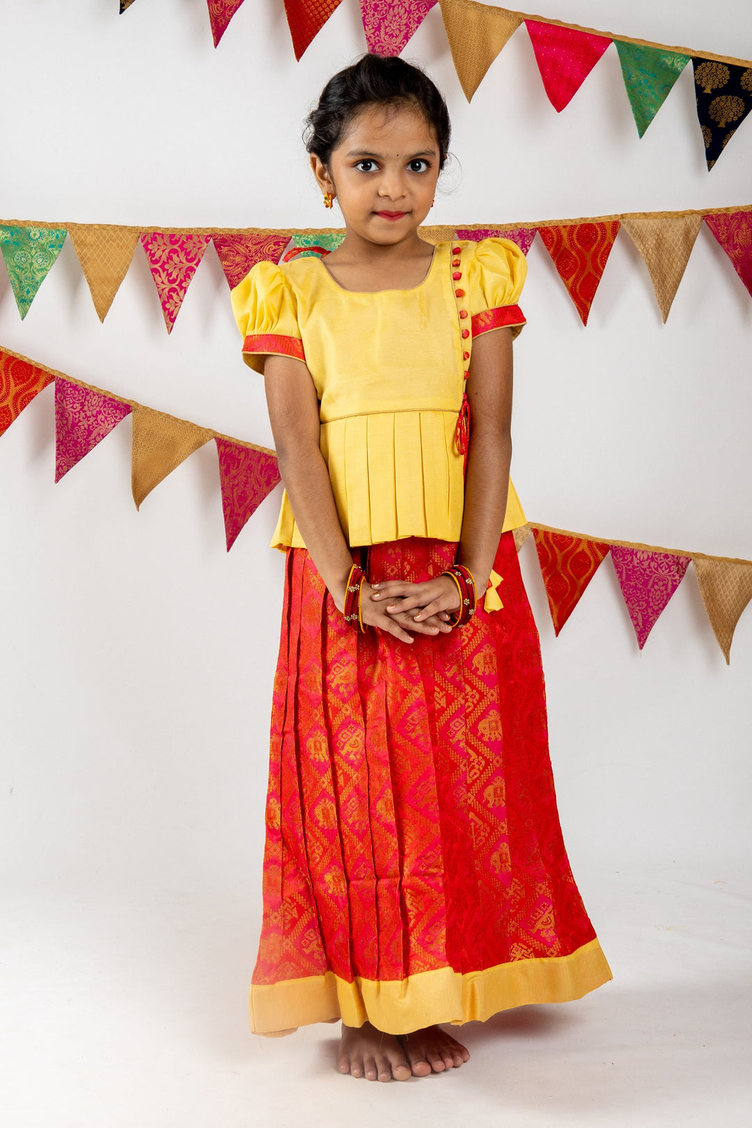 The Nesavu Pattu Pavadai Elegant Double Shaded Silk Skirt With Latest Designer Blouse For Girls Nesavu Latest Designer Pattu Pavadai For Onam | Peplum Blouse Patterns | The Nesavu